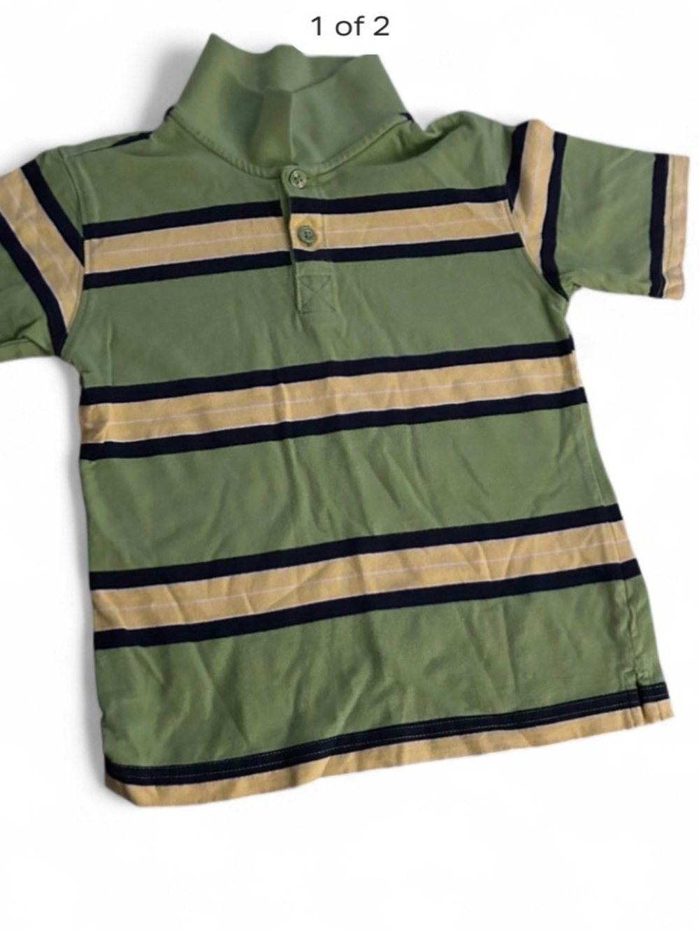 Boys Toughskins Green Striped Short Sleeve Polo Sz 5/6